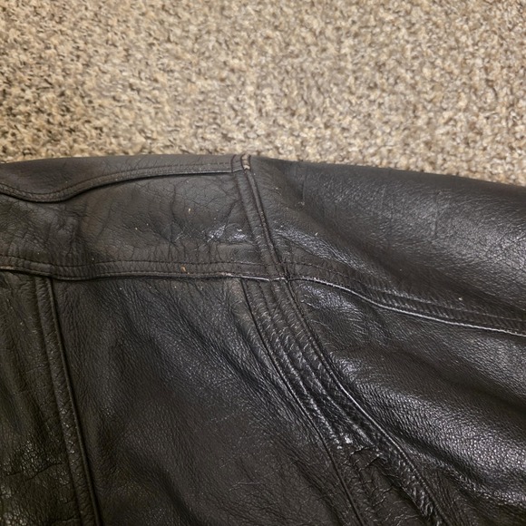 Phoenix Jacket Mens 44 Black Leather Motorcycle Bomber Elastic Waist Zip Pockets - Picture 6 of 16